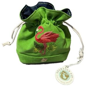 Spartina 449 Keepsake Drawstring Pouch Flamingo Green NWT